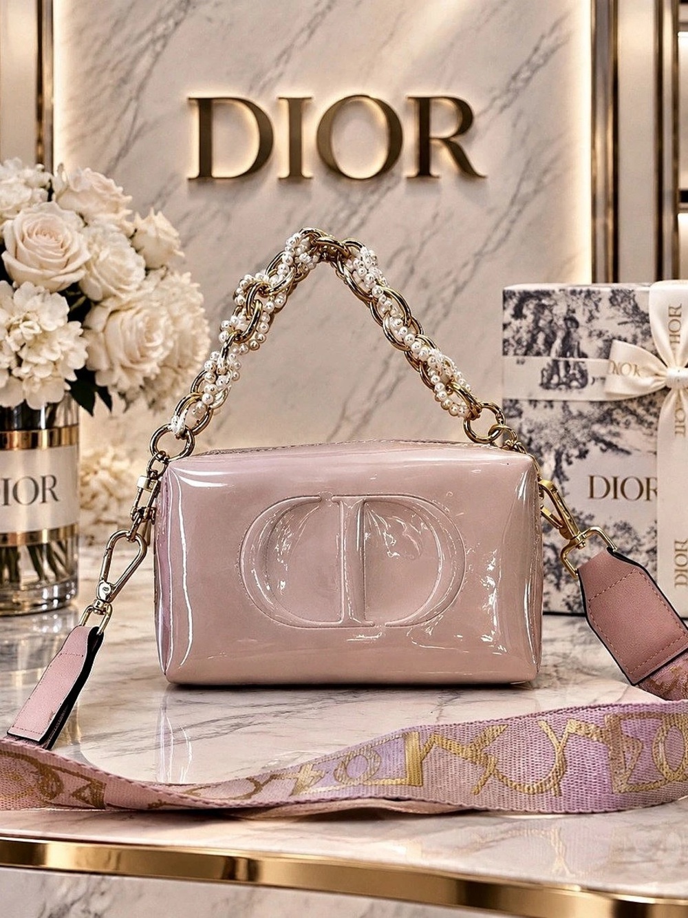 Dior Pink Patent Shoulder Bag
